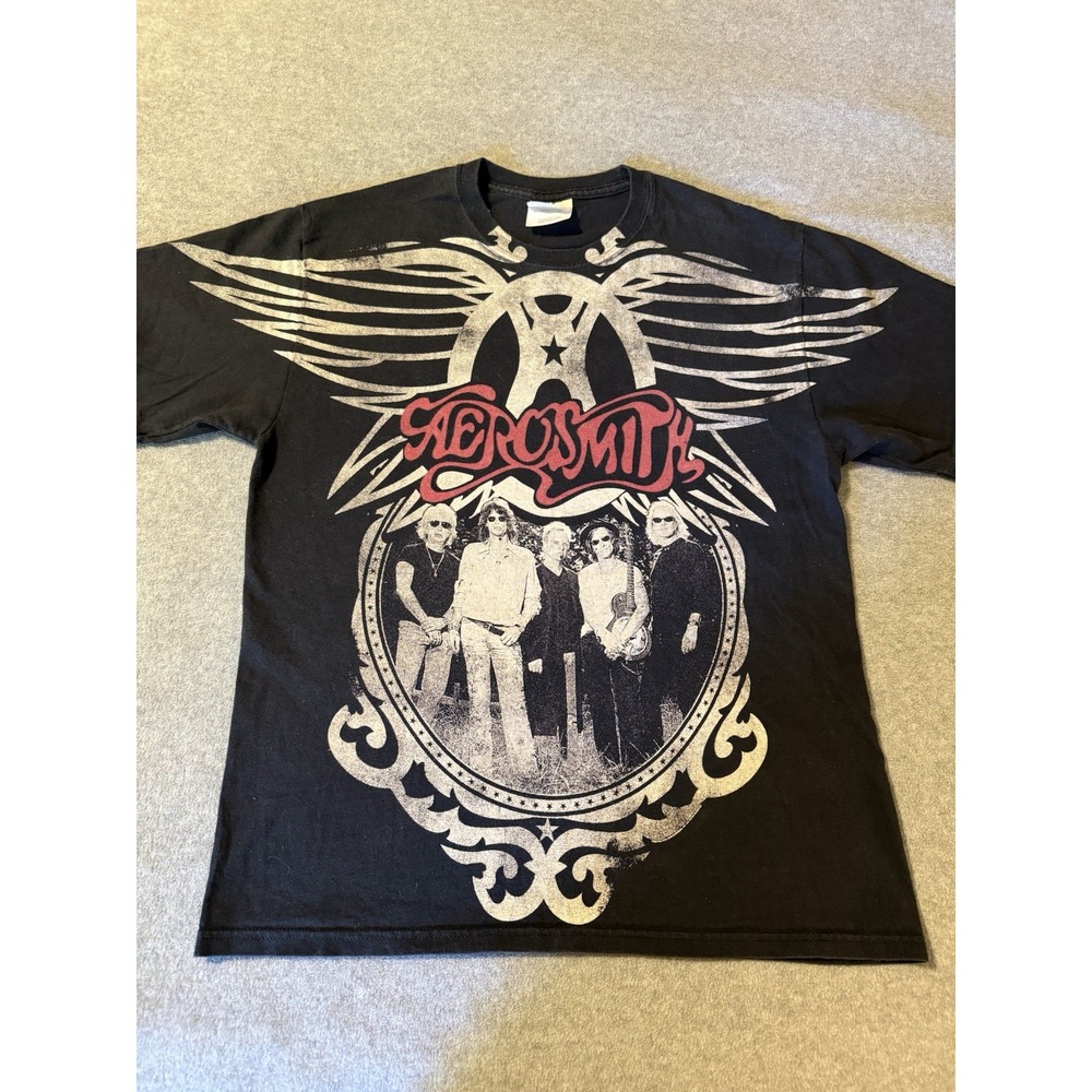 AEROSMITH Vtg 2010 World Tour AOP Faded Rock Band Concert T-Shirt Hanes Size M